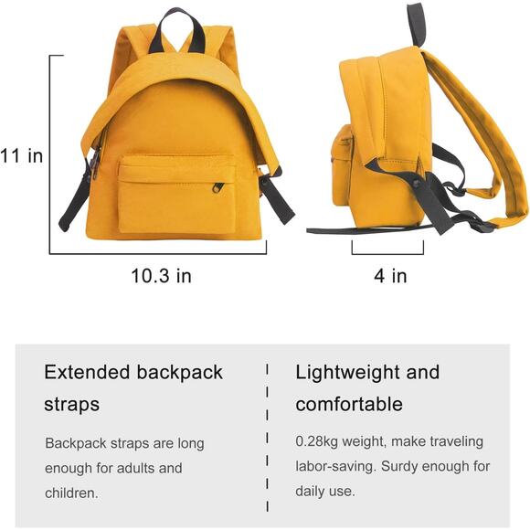 New Bright Yellow Canvas Mini Backpack | Lightweight School, Travel, or Day Pack - Picture 2 of 4